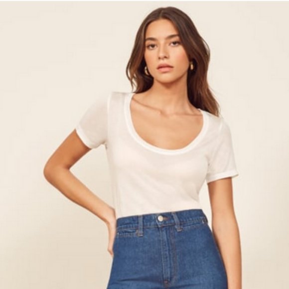 Reformation Tops - White Stella Scoop Top Tee Shirt Reformation XS